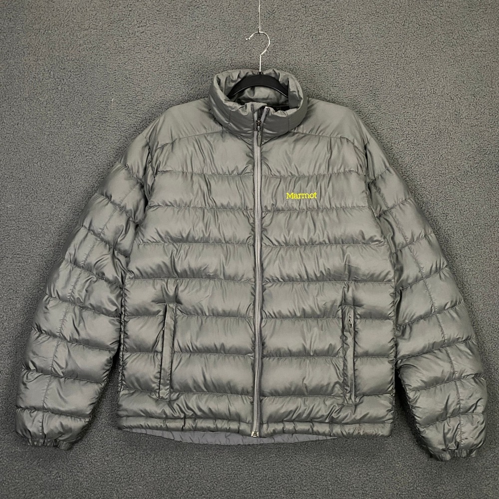 Marmot Puffer Jacket Men Medium Gray Goose Down Quilted Insulated Winter